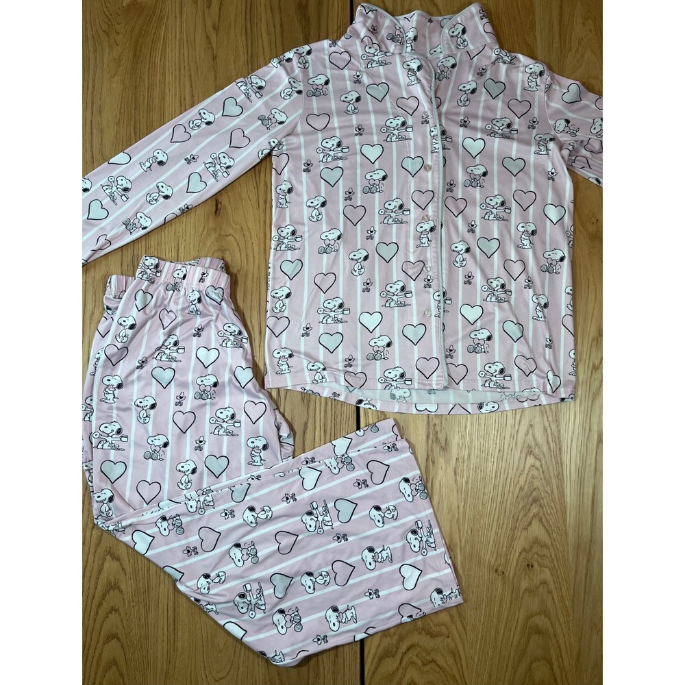 Munki Munki Peanuts Pajama Set Women Large Pink Snoopy Heart Loungewear Co-ord